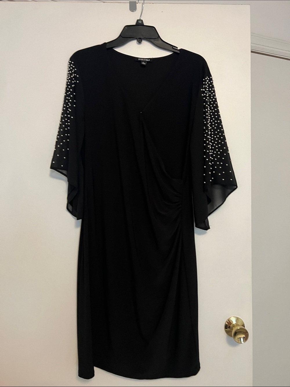 Roz & Ali Black Midi Dress with Embellished Sleeves